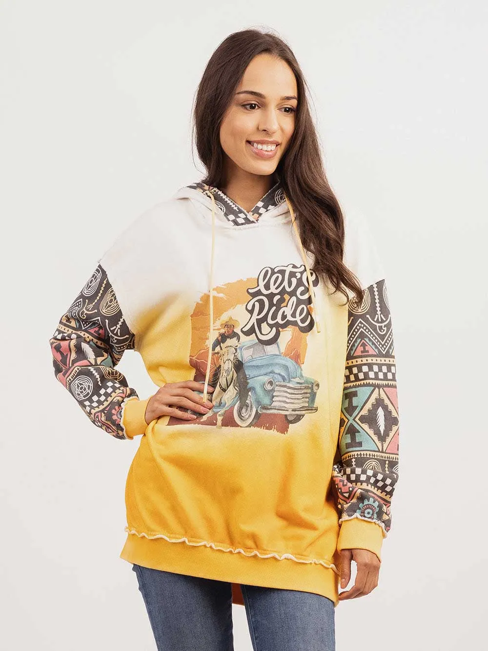 Delila Women Aztec Graphic Drawstring Hoodie