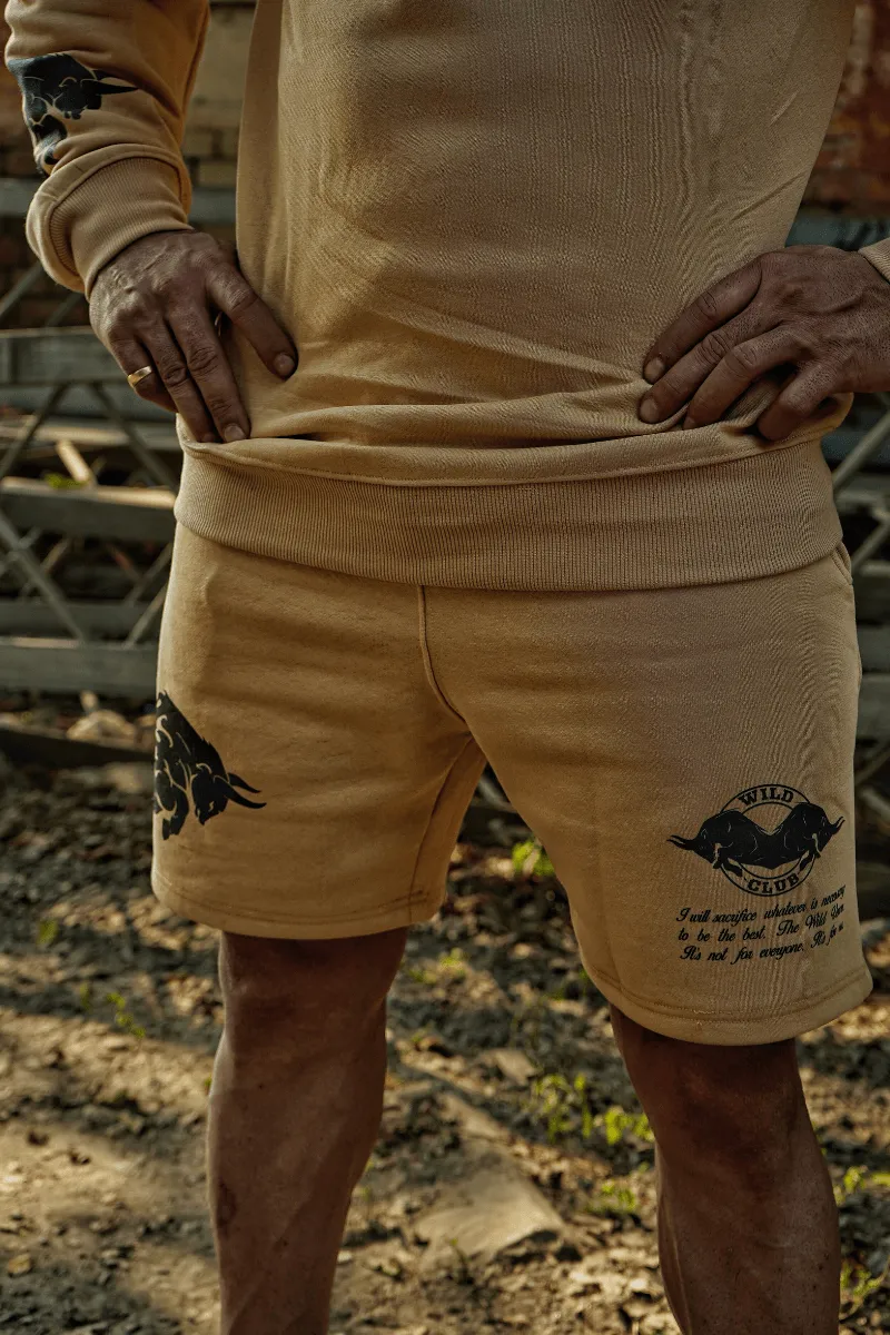 Double Handed Bull Half Zip Shorts Coord (BEIGE)