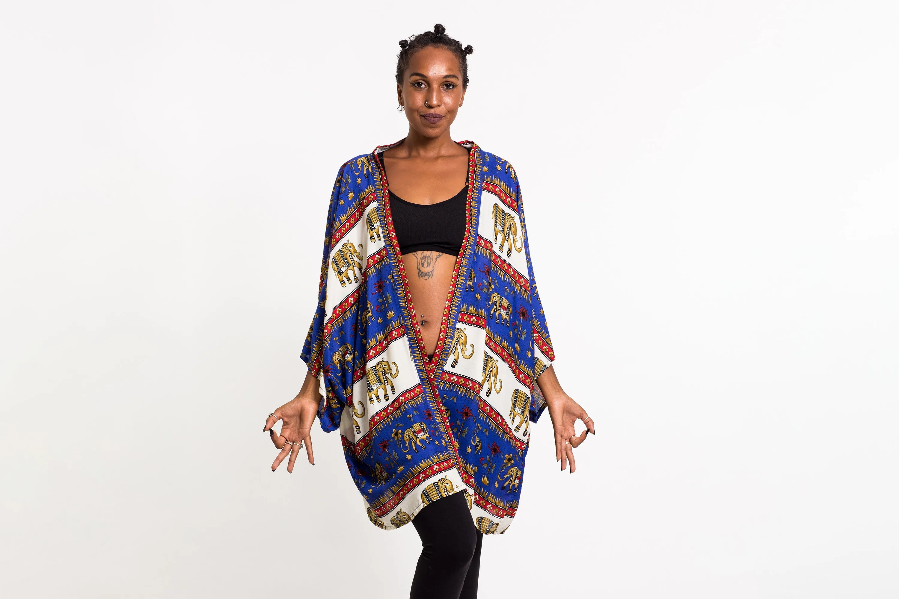 Elephant Bliss Kimono Cardigan in Blue