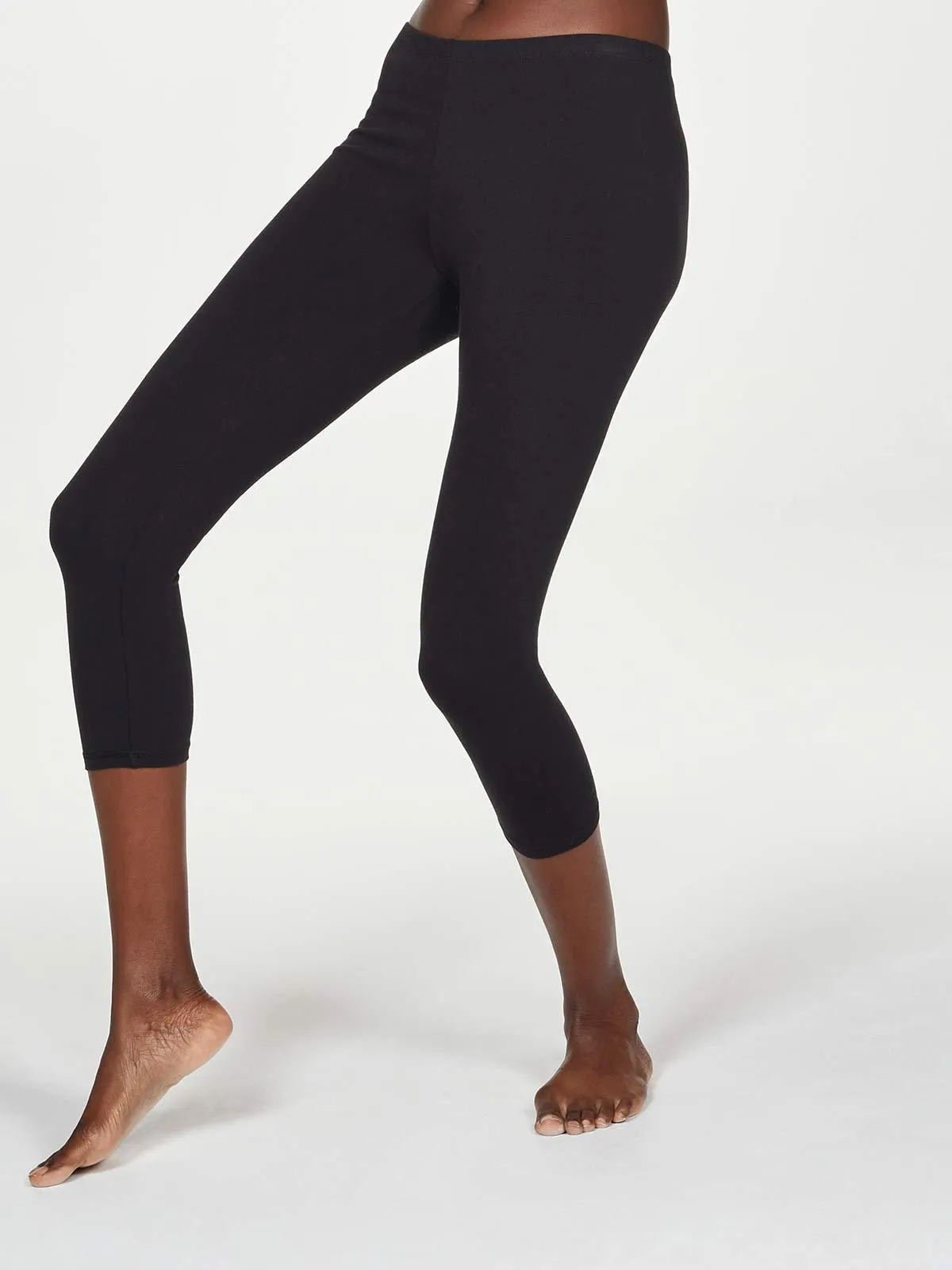 Essential Organic Cotton Cropped Leggings - Black