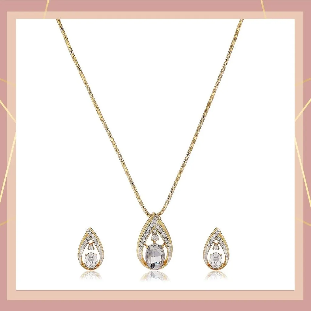 Estele Gold & Rhodium Plated Trendy Drop Shaped Pendant Set with Emerald Stone for Women / Girls