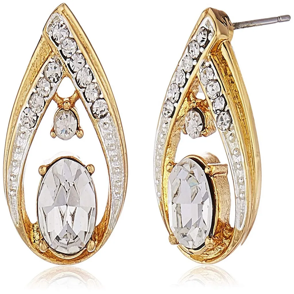 Estele Gold & Rhodium Plated Trendy Drop Shaped Pendant Set with Emerald Stone for Women / Girls