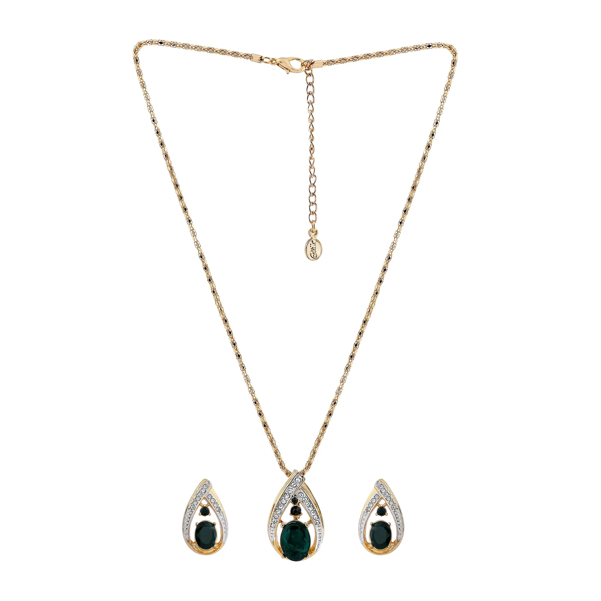 Estele Gold & Rhodium Plated Trendy Drop Shaped Pendant Set with Emerald Stone for Women / Girls