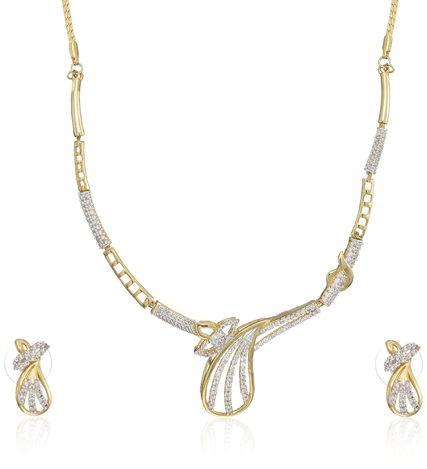 Estele Gold Plated American Diamond in Mango leaf shape Necklace Set for Women