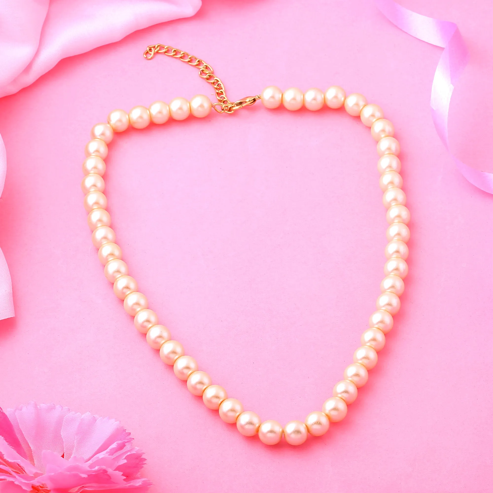 Estele Gold Plated - Creamy Pearl Single Line Necklace for Women