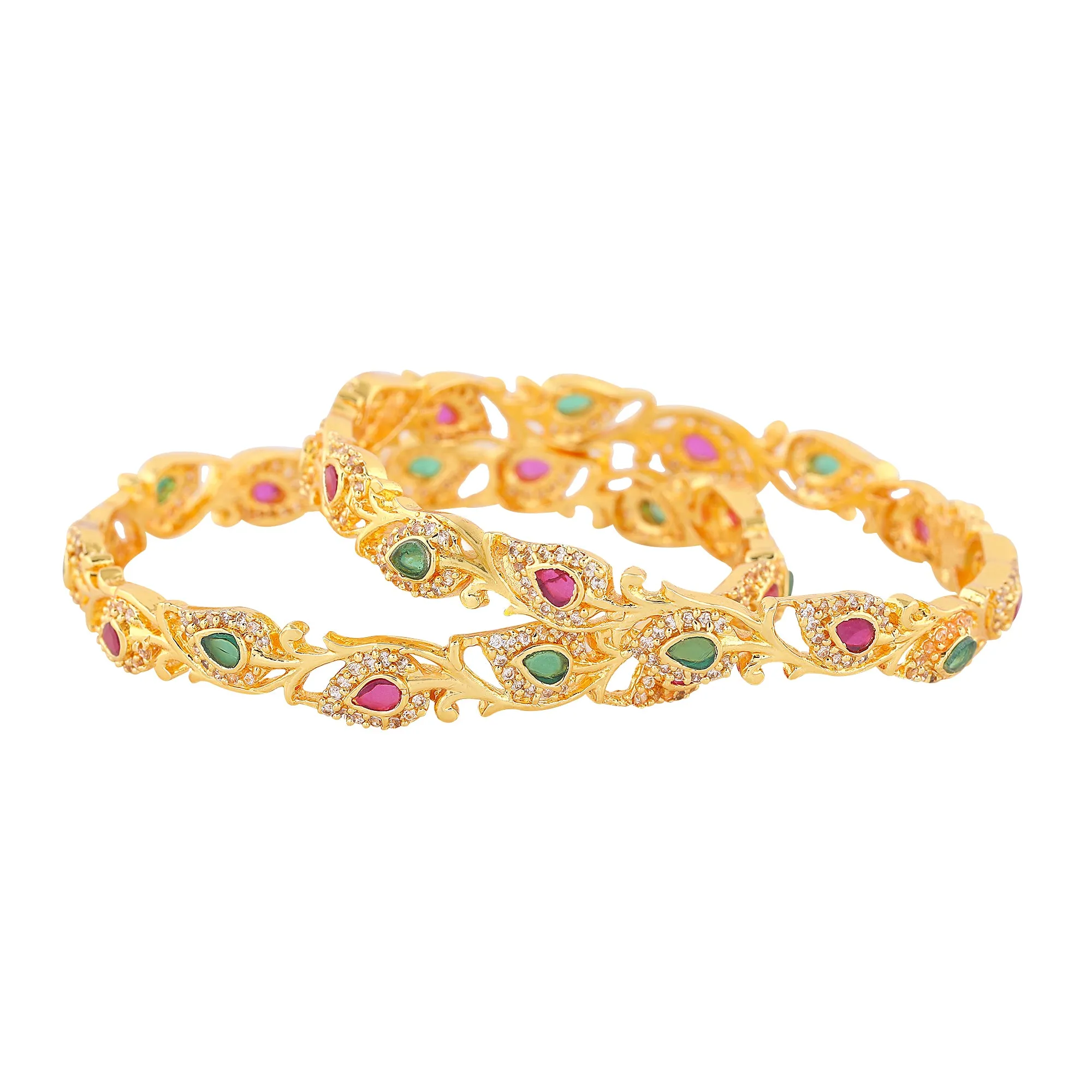 Estele Gold Plated CZ Dainty Leafy Designer Bangle for Women