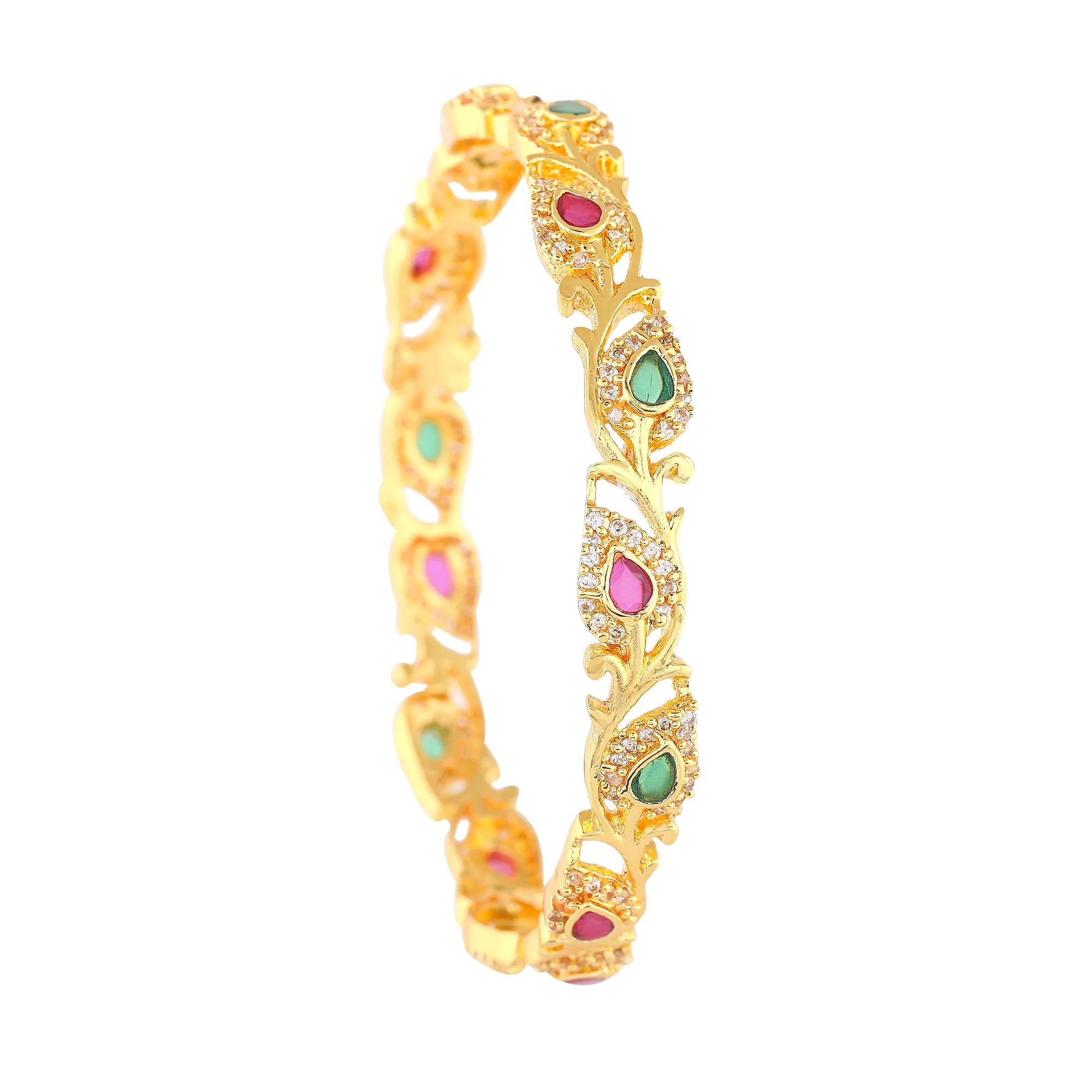 Estele Gold Plated CZ Dainty Leafy Designer Bangle for Women