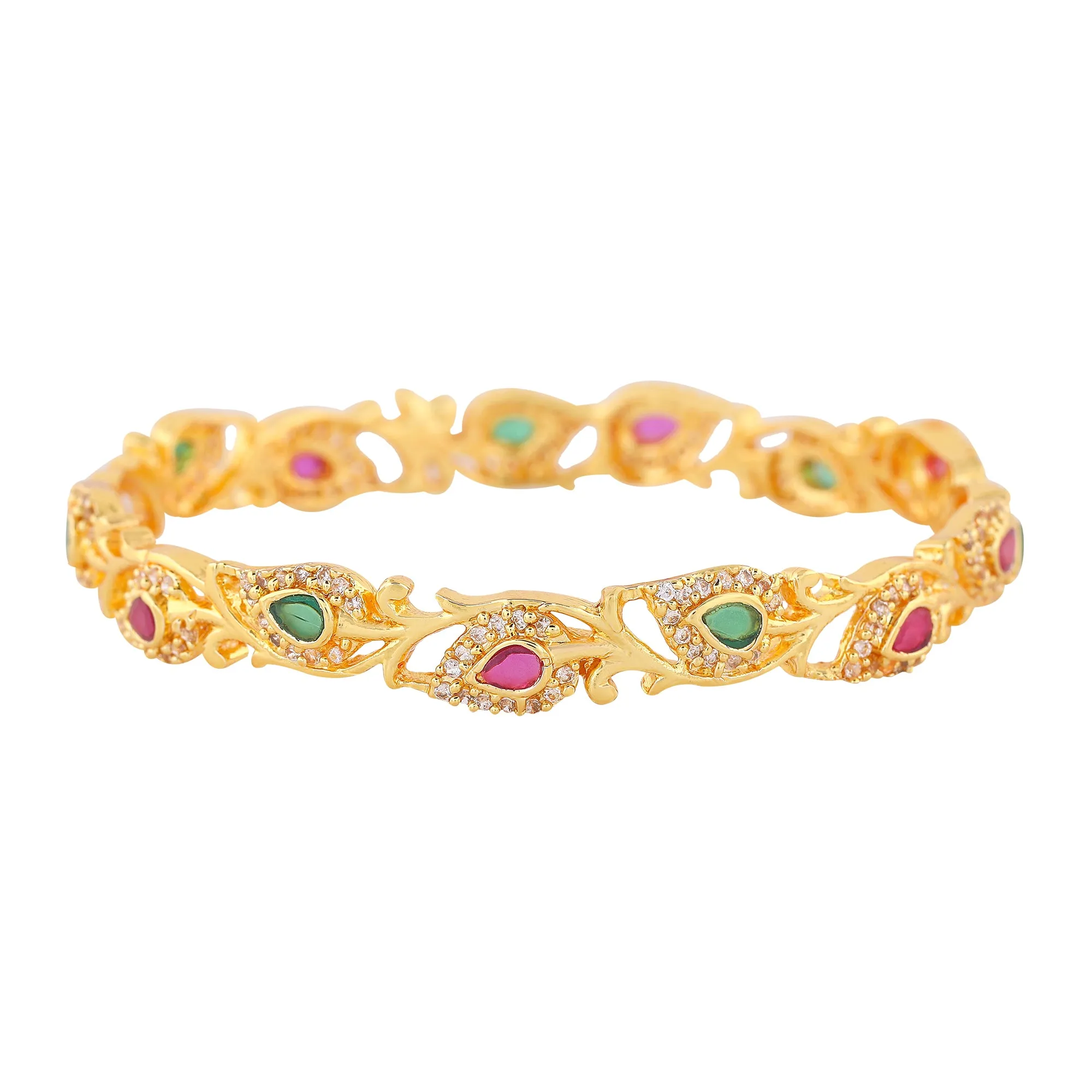 Estele Gold Plated CZ Dainty Leafy Designer Bangle for Women