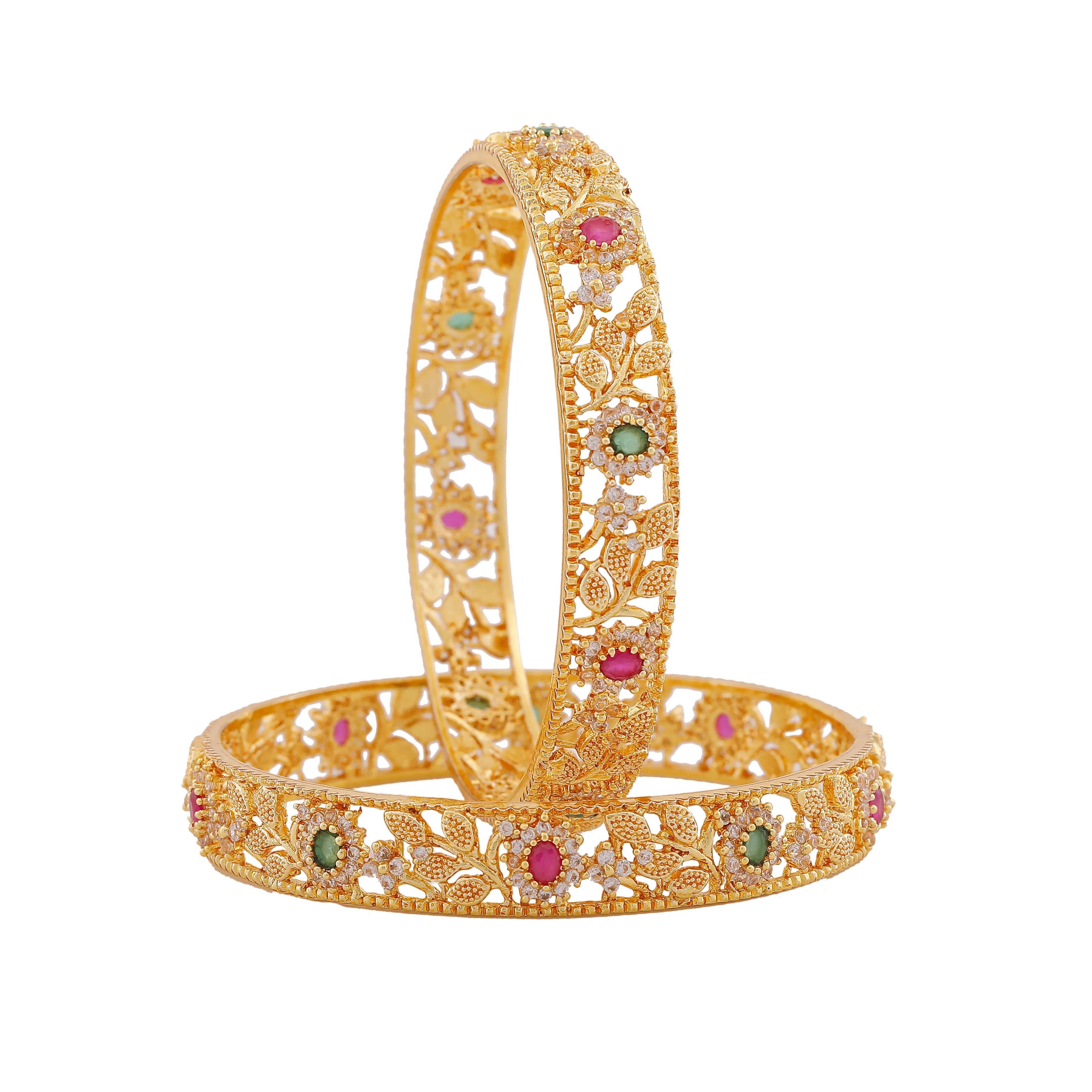 Estele Gold Plated CZ Flower Designer Bangles for Women