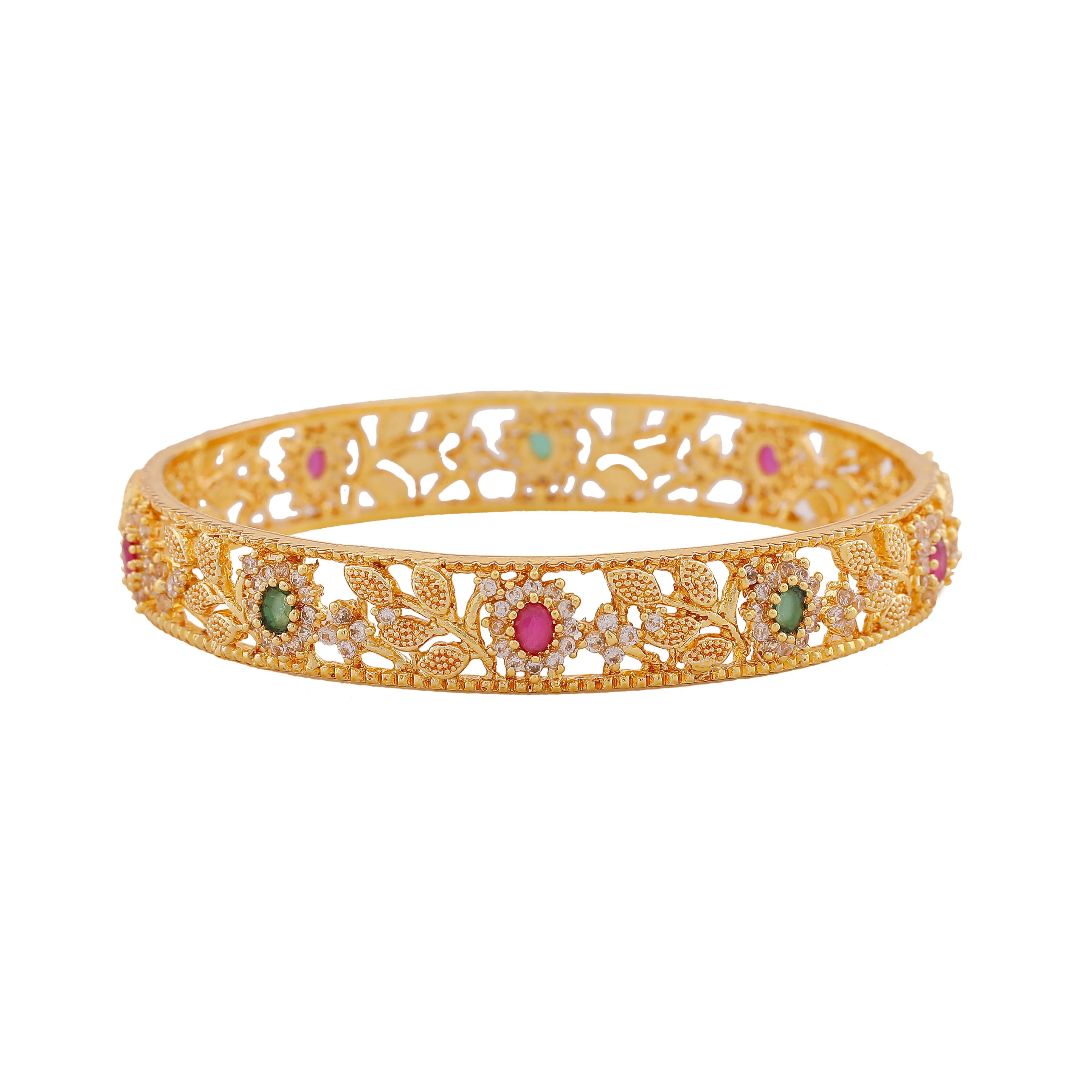 Estele Gold Plated CZ Flower Designer Bangles for Women