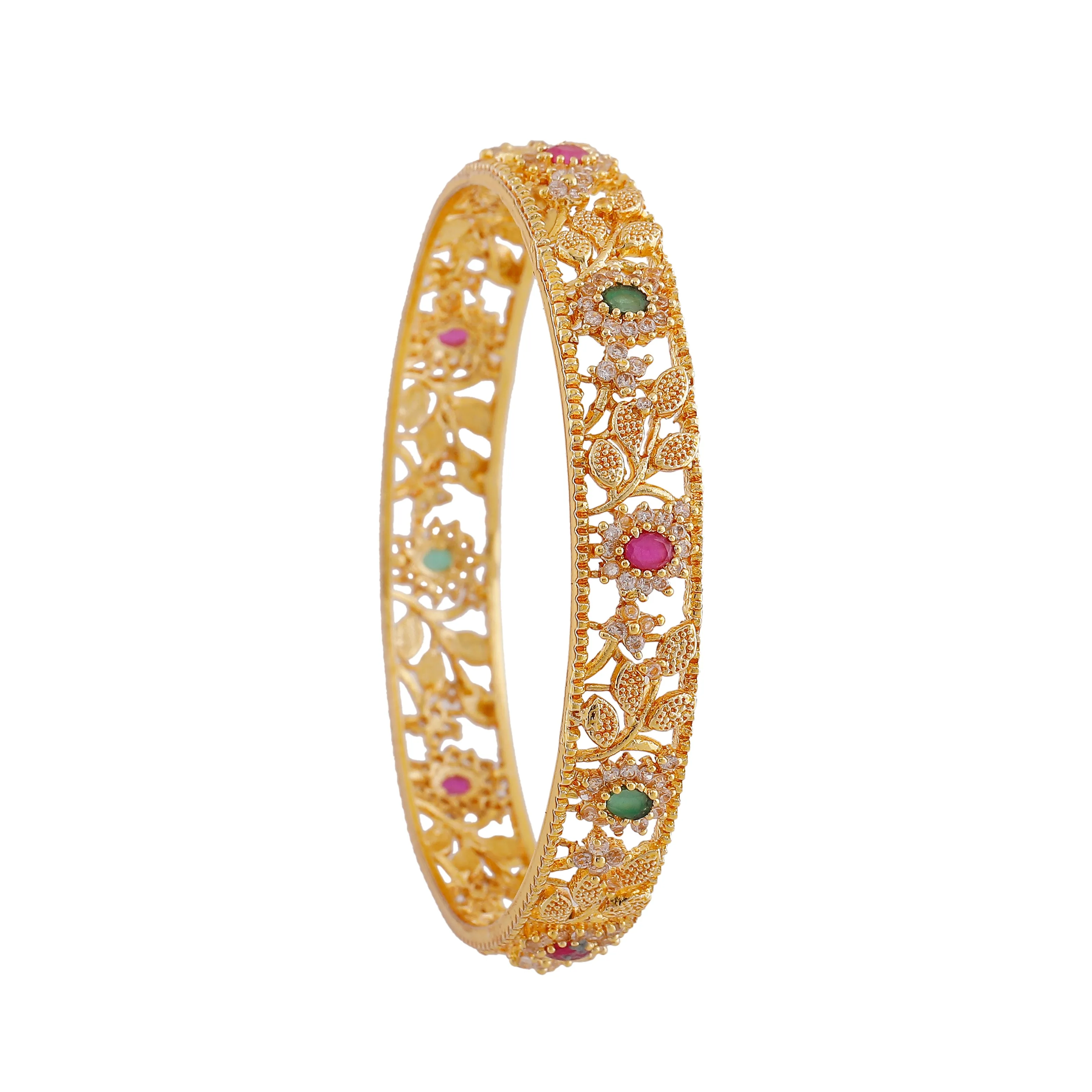 Estele Gold Plated CZ Flower Designer Bangles for Women