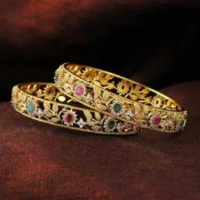 Estele Gold Plated CZ Flower Designer Bangles for Women