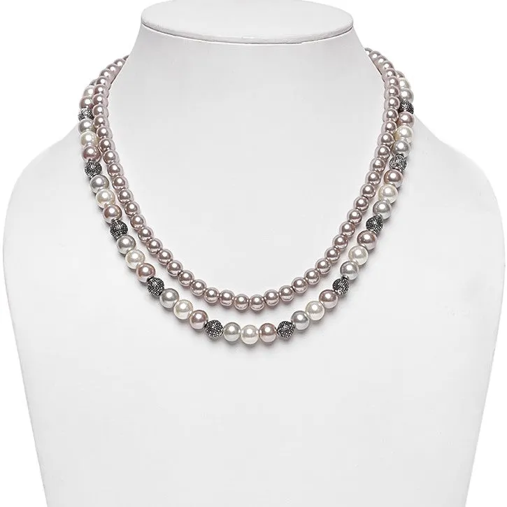 Estele - Pearly affair with white and shades of purple double line necklace