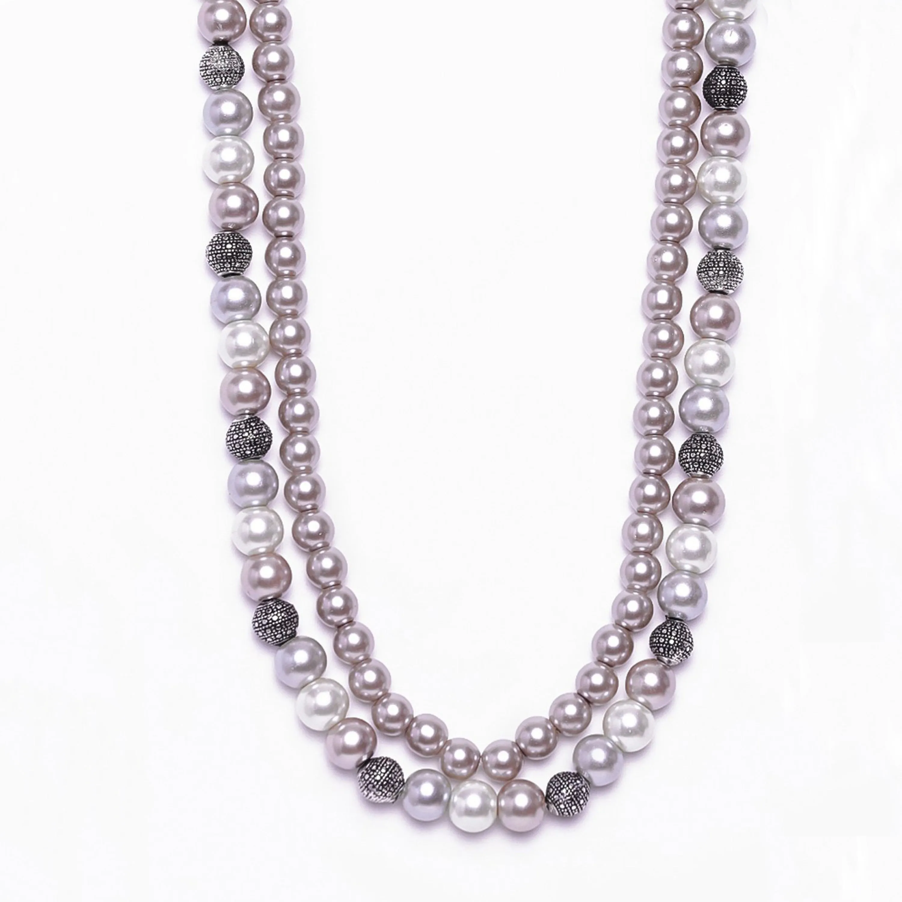 Estele - Pearly affair with white and shades of purple double line necklace