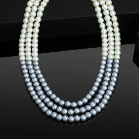 Estele -Handcrafted Grey And White three layered Pearl Necklace