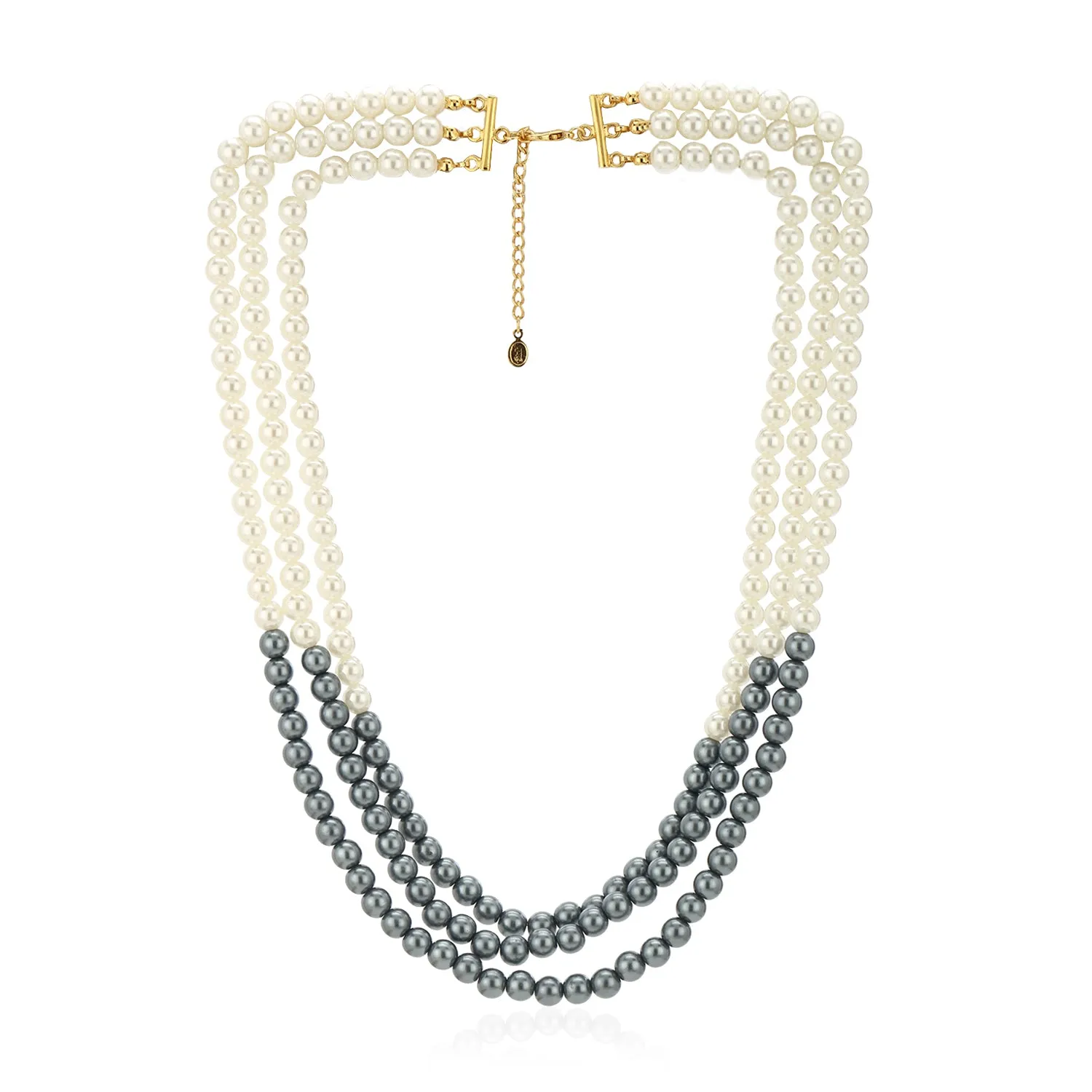 Estele -Handcrafted Grey And White three layered Pearl Necklace