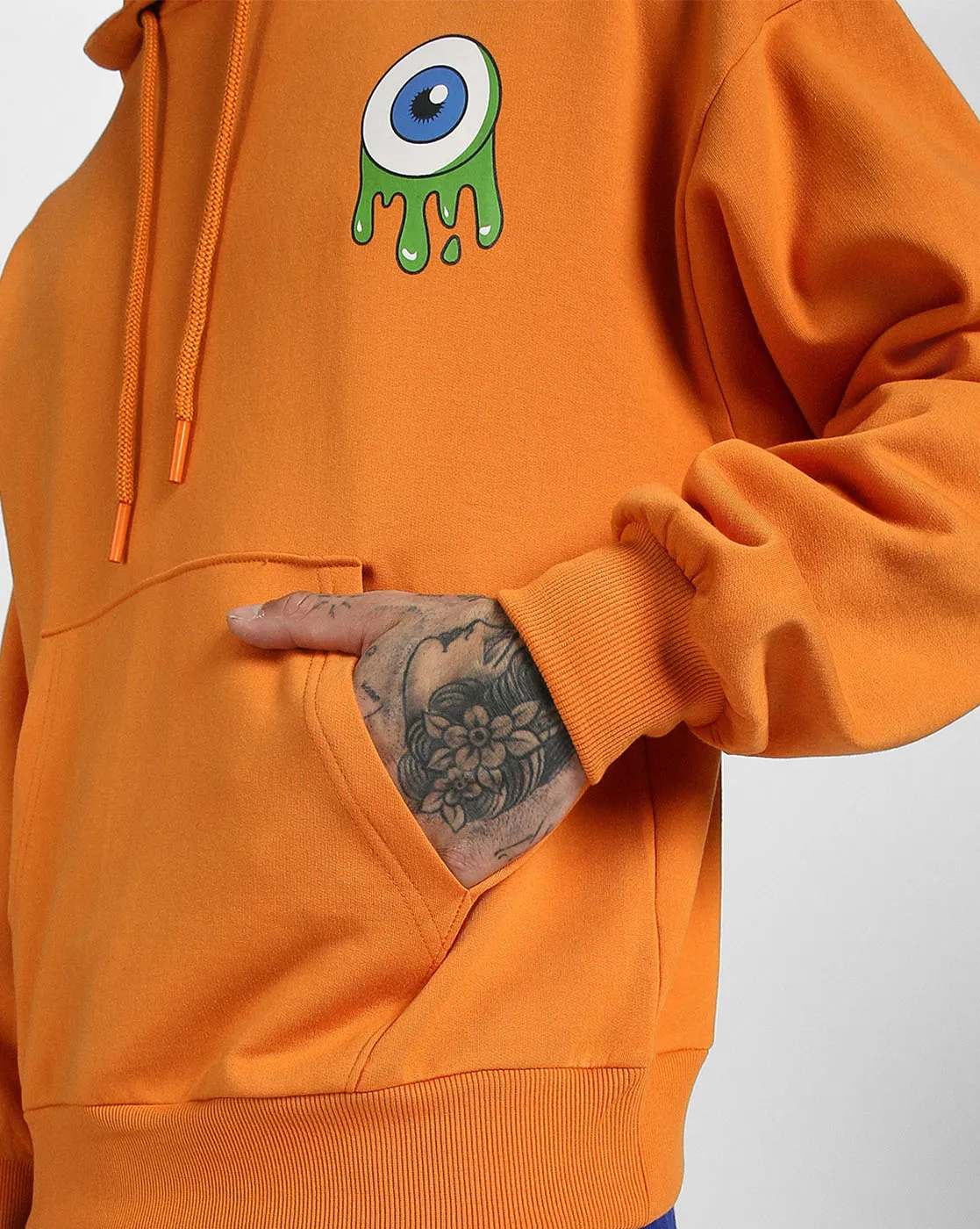 Eye Orange Oversized Pocket Graphic Printed Hoodie