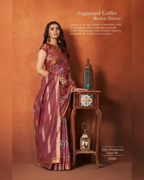 Floral  Crepe Silk Party wear Designer Saree Coffee Brown