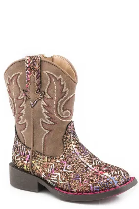 Girls Roper Brown Southwest Glitter Toddler Boot