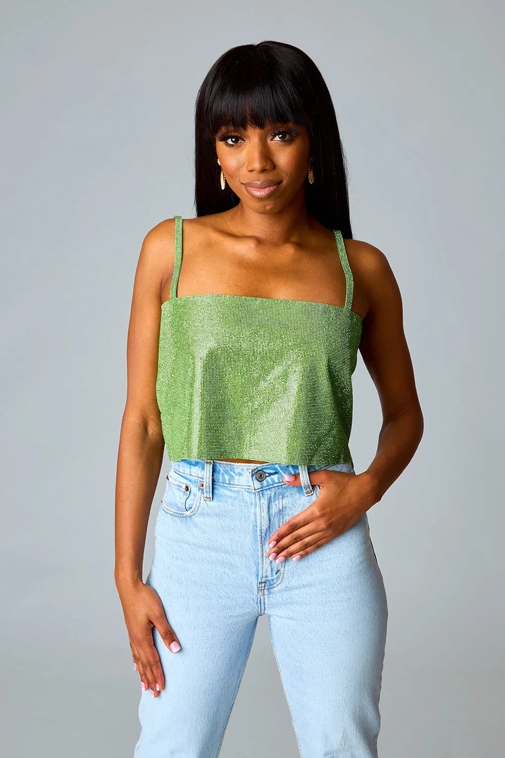 Girly Girl Rhinestone Crop Top - Emerald