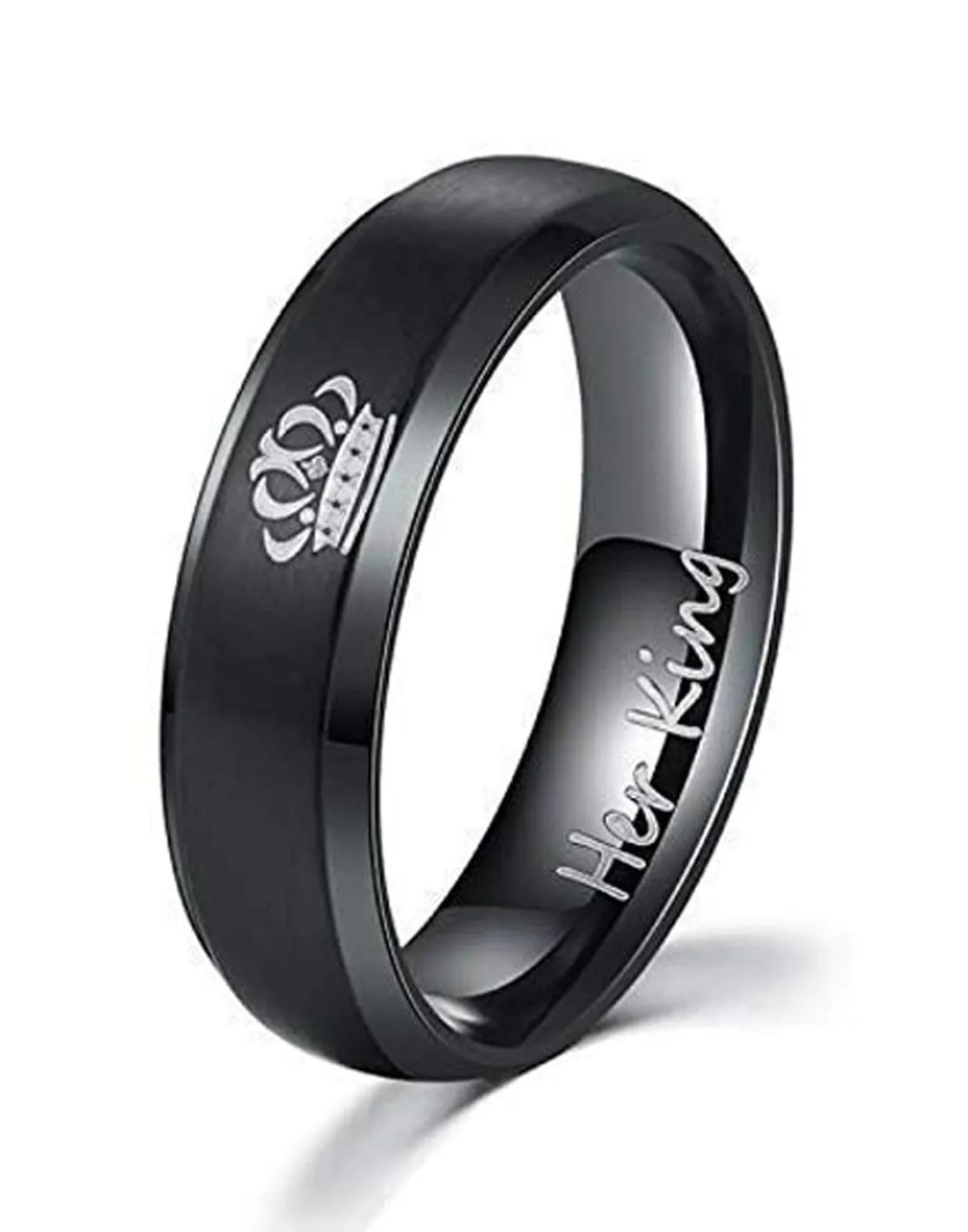 Golden Titanium Elegant King and Queen Couple Band Ring