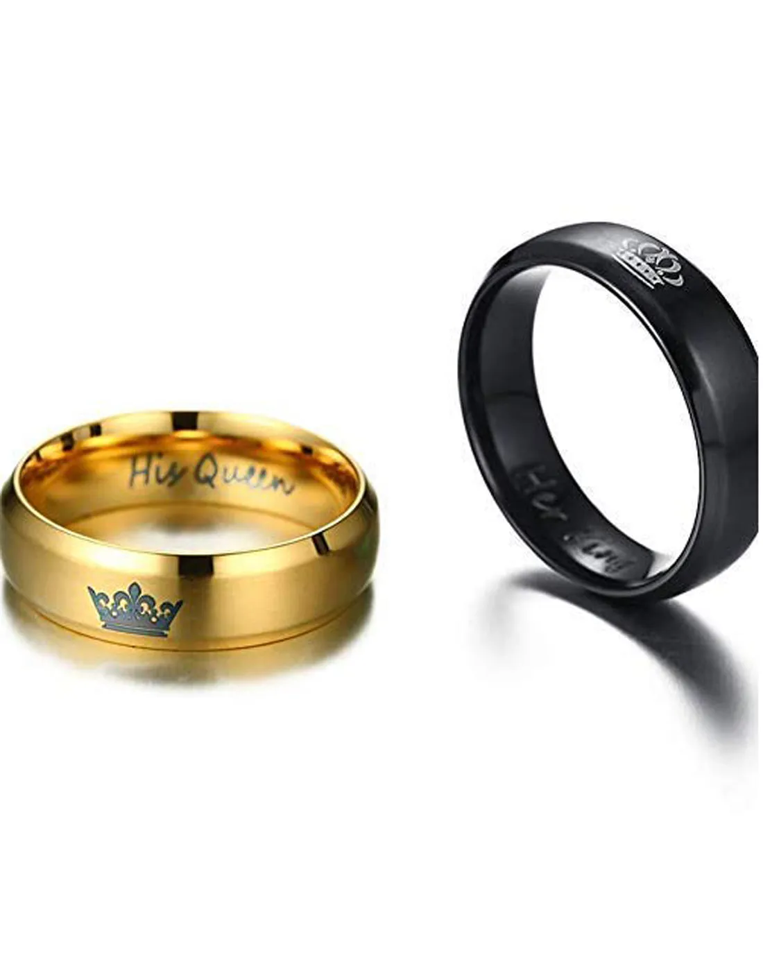 Golden Titanium Elegant King and Queen Couple Band Ring