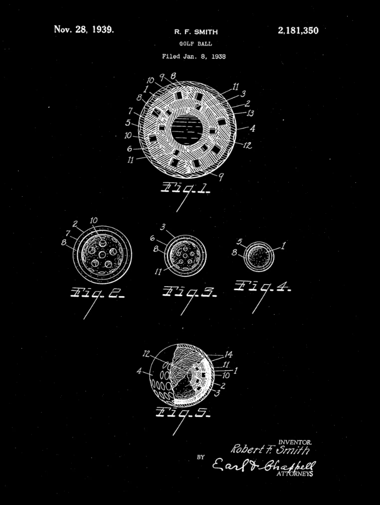 Golf Ball Patent Print Art on Canvas