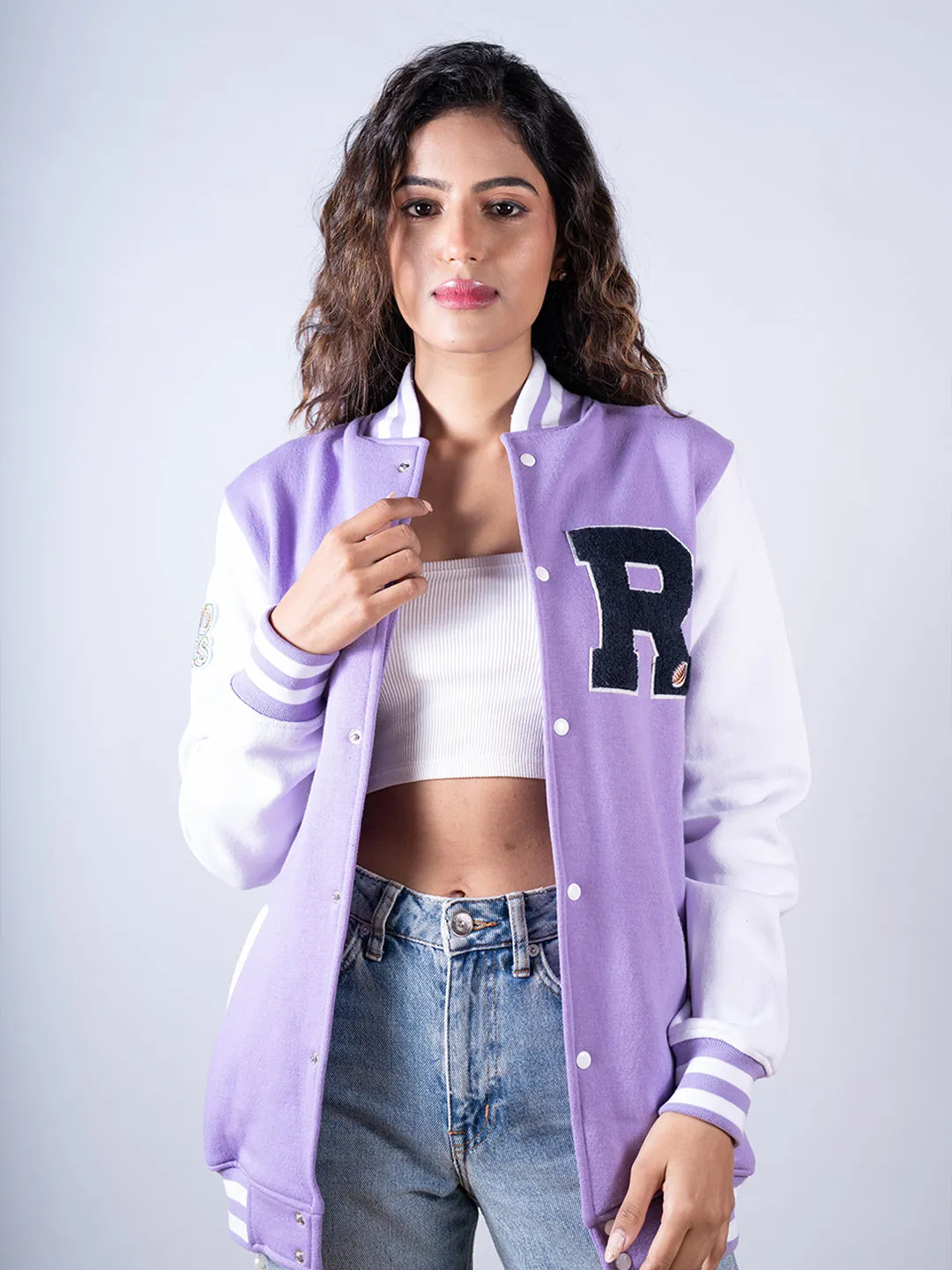 Good Vibes Lilac R Varsity Jacket