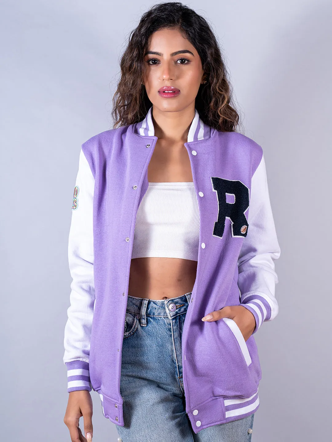 Good Vibes Lilac R Varsity Jacket