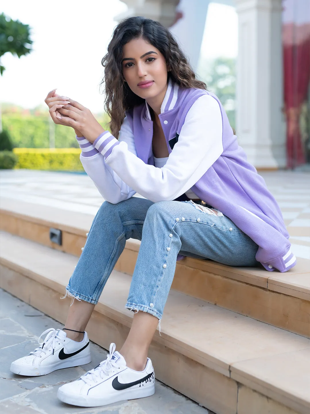 Good Vibes Lilac R Varsity Jacket