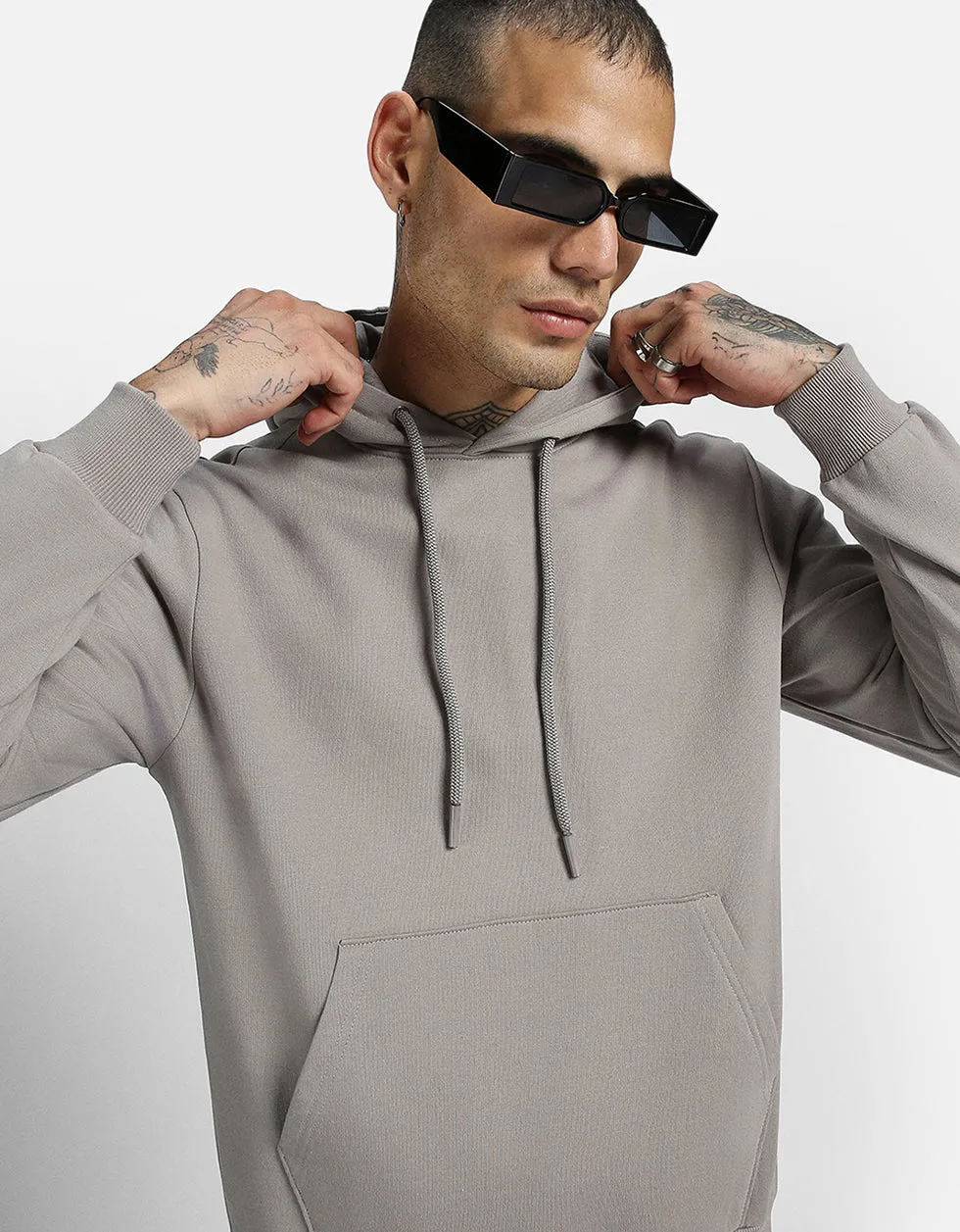 Grey Solid Regular Hoodie