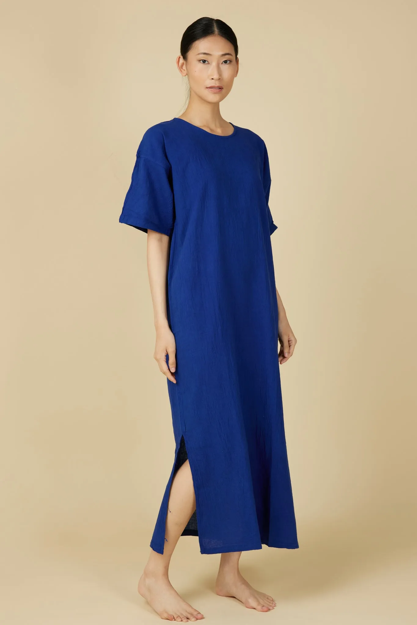 Hand Dyed Short Sleeve Dress in Royal Blue