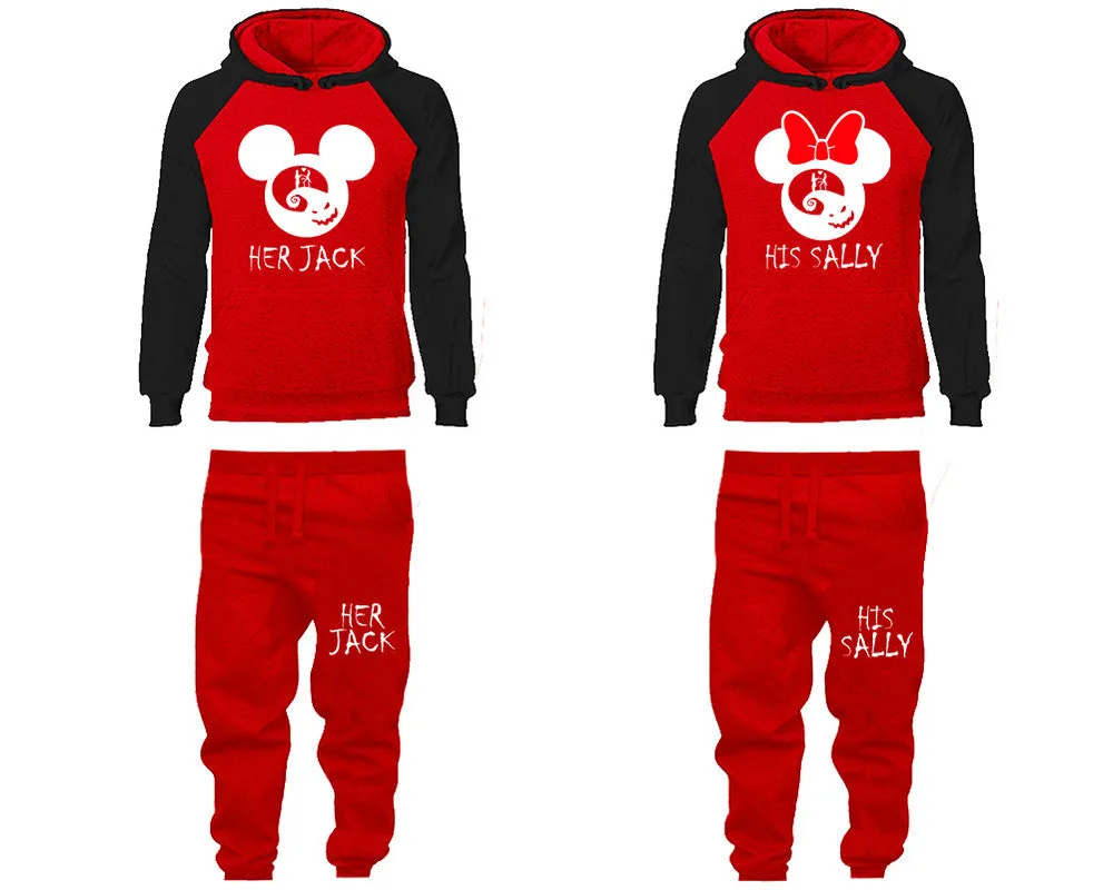 Her Jack His Sally Couple Matching Raglan Hoodies and Jogger Pants