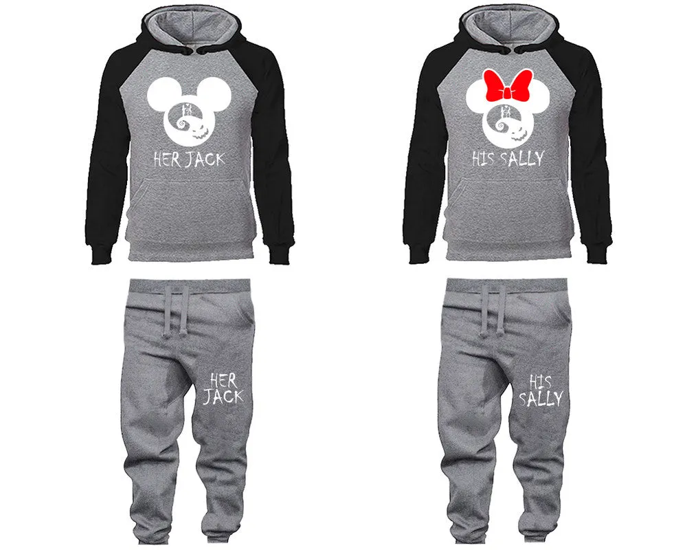 Her Jack His Sally Couple Matching Raglan Hoodies and Jogger Pants