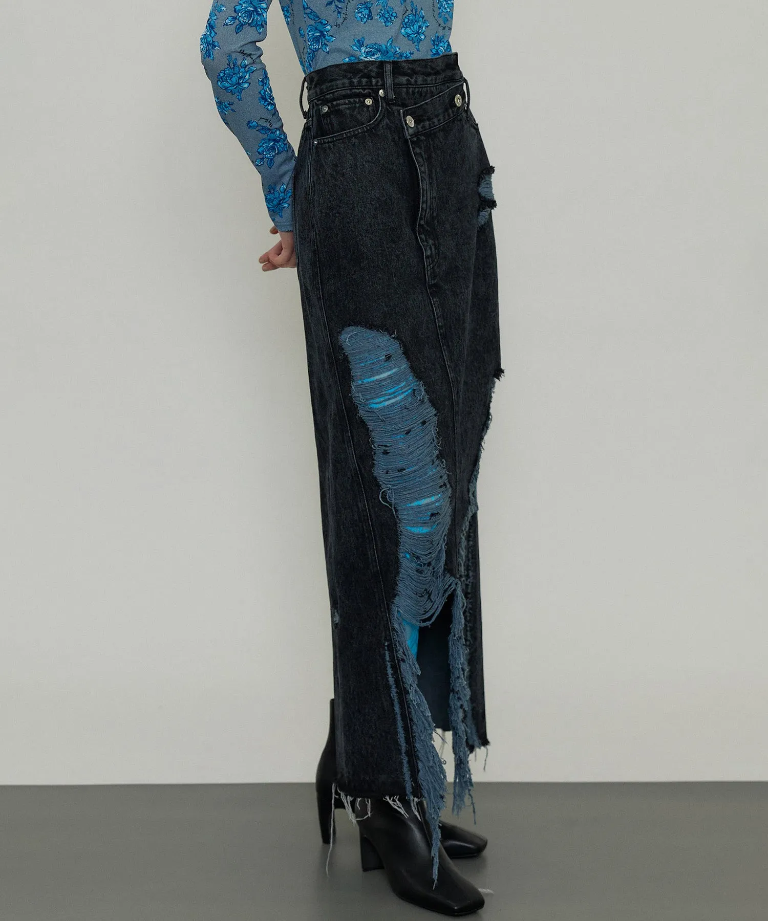 High Damage Denim Skirt