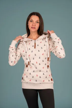 Ivy Anchor Print Hoodie Heahter Oatmeal