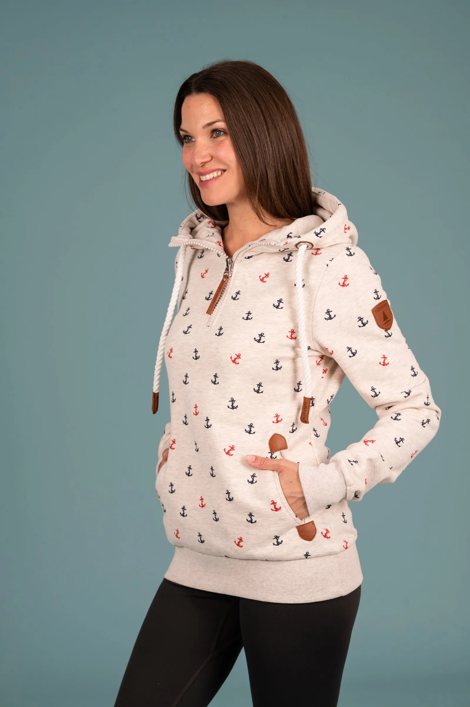 Ivy Anchor Print Hoodie Heahter Oatmeal