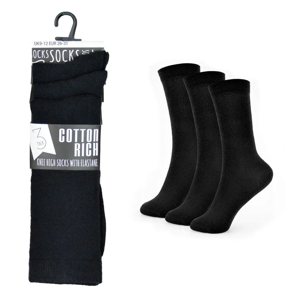 Kids 3 Pack Black Knee High Socks