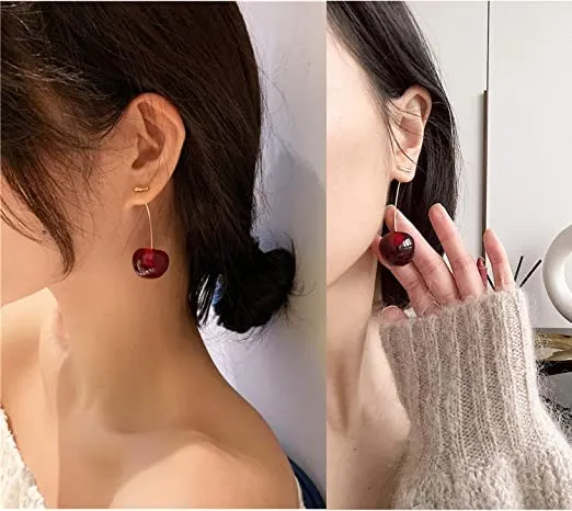 Koreashine™️ Korean Style Cherry Earrings For Women (Red Colour)