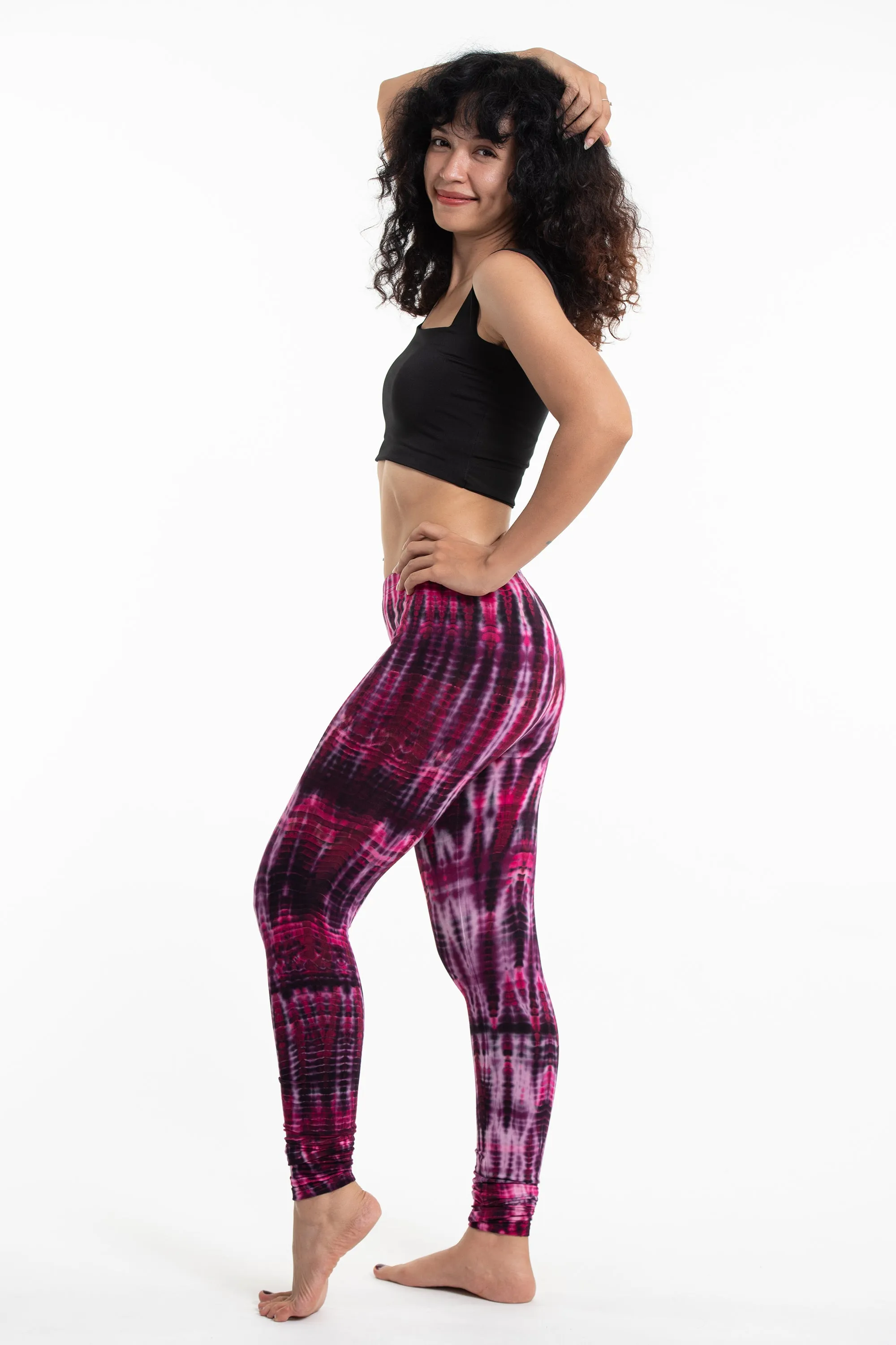 Lightning Stripes Tie Dye Cotton Leggings in Pink