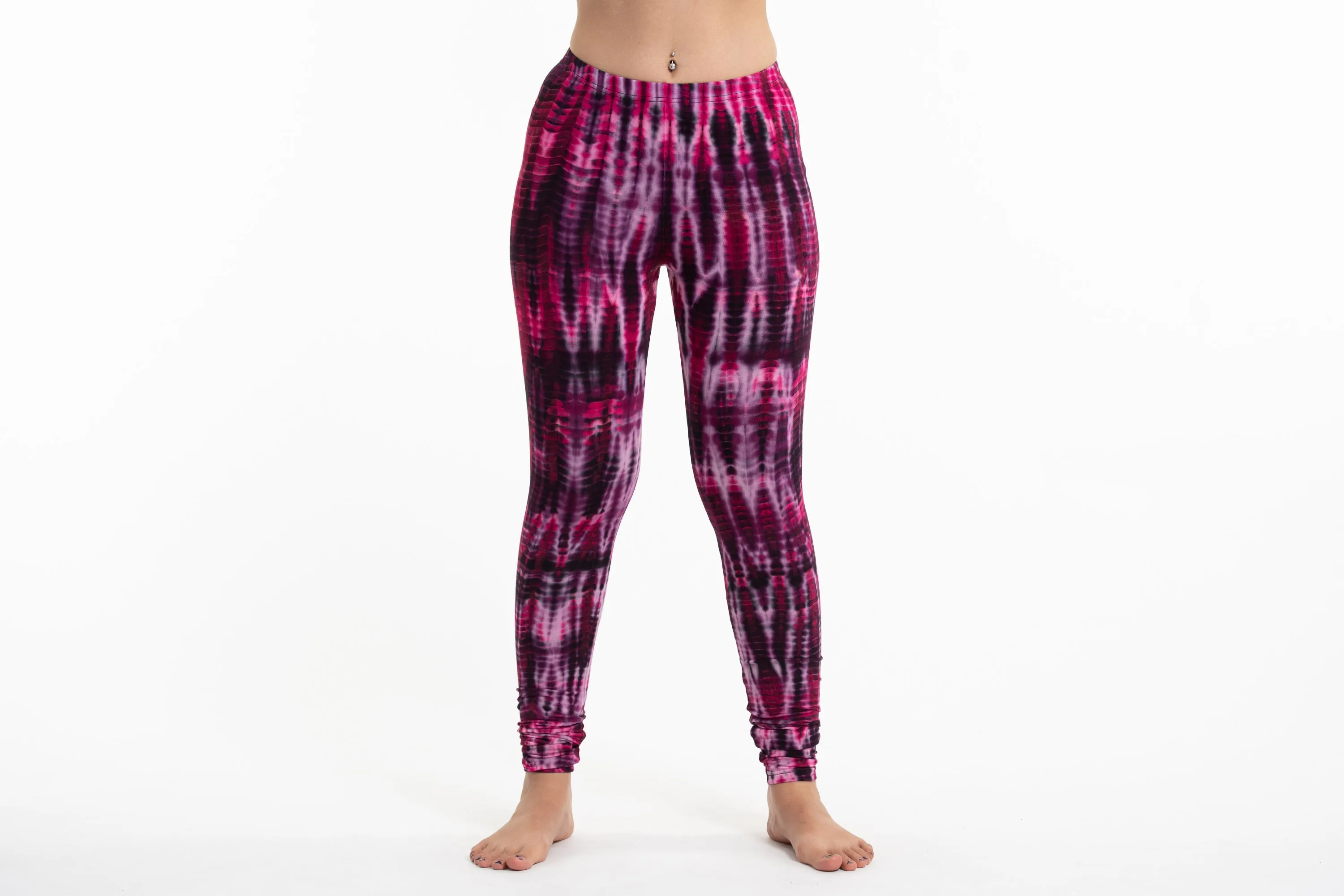 Lightning Stripes Tie Dye Cotton Leggings in Pink