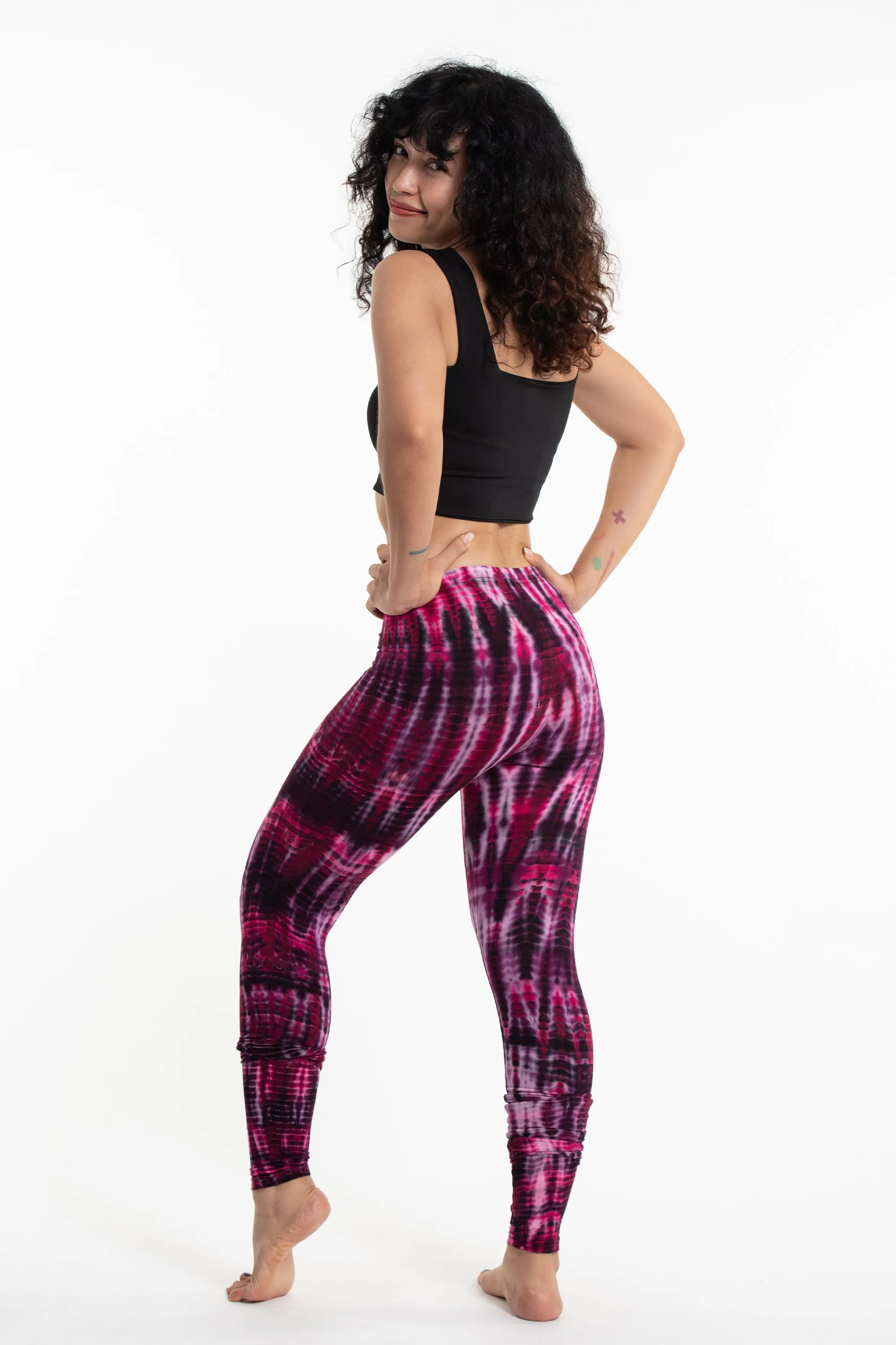 Lightning Stripes Tie Dye Cotton Leggings in Pink