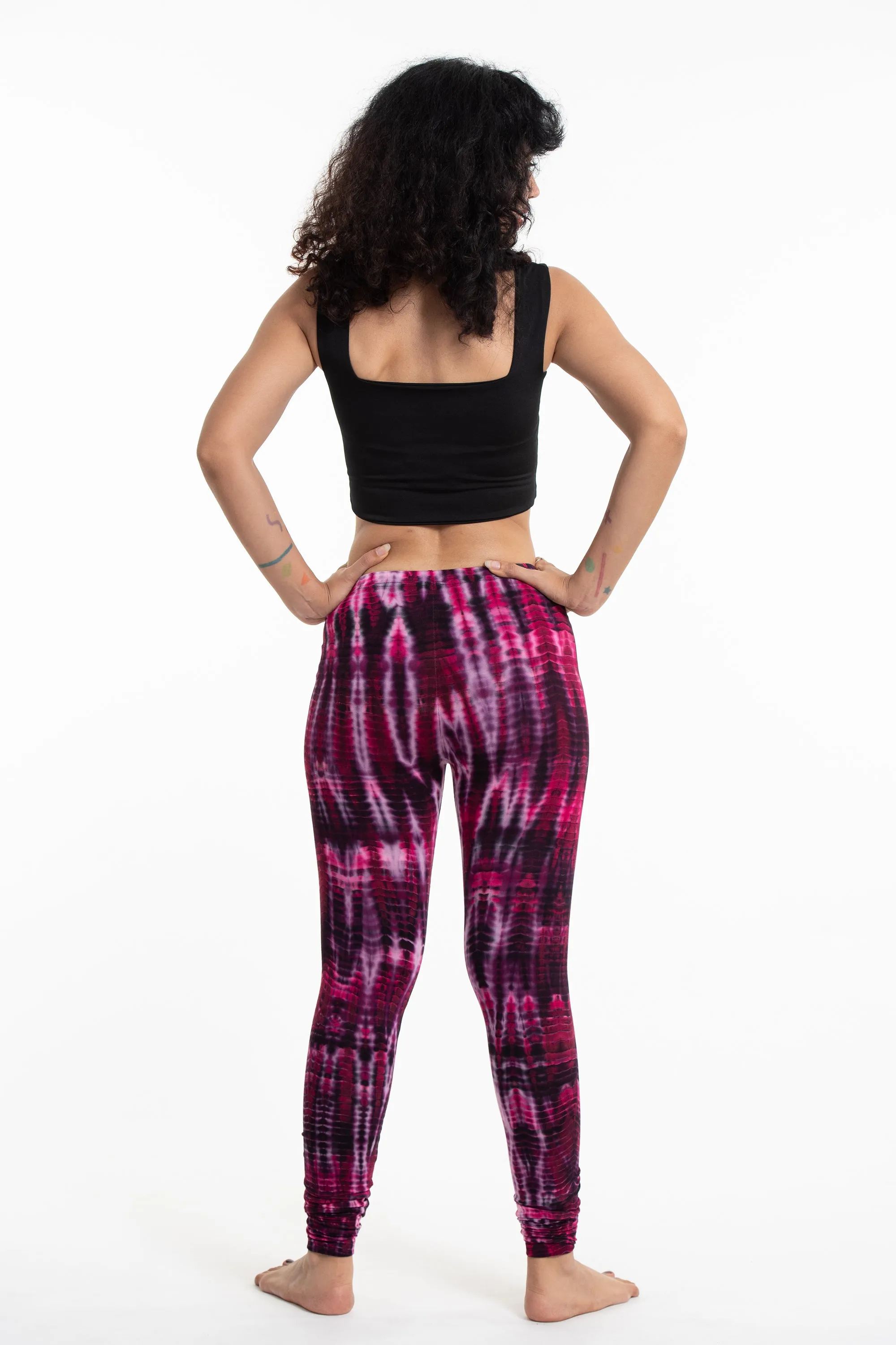 Lightning Stripes Tie Dye Cotton Leggings in Pink