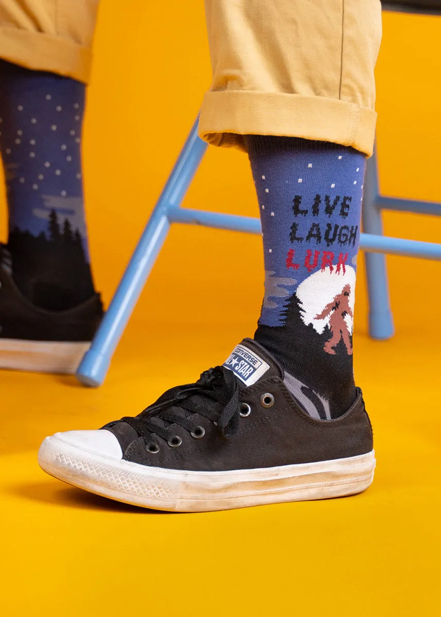 Live, Laugh, Lurk Glow-in-the-Dark Bigfoot Men's Socks