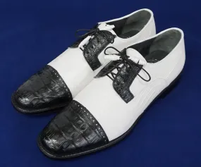 Los Altos Two Tone Caiman Belly and Lizard skin Cap Toe Shoe (Black & White)