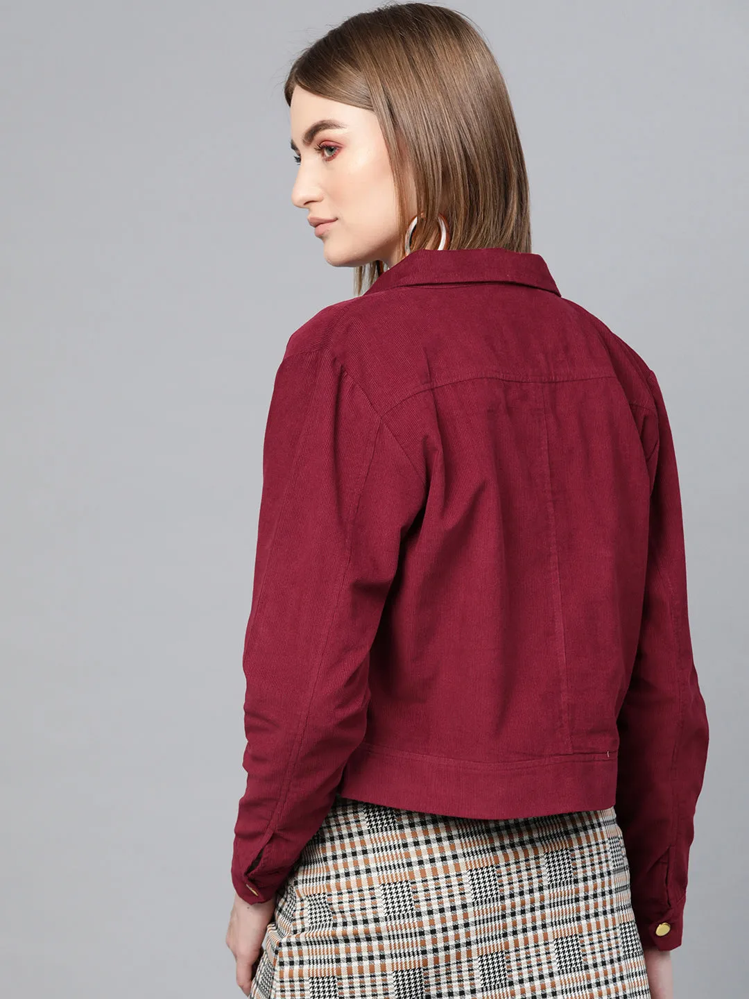 Maroon Corduroy Bomber Jacket