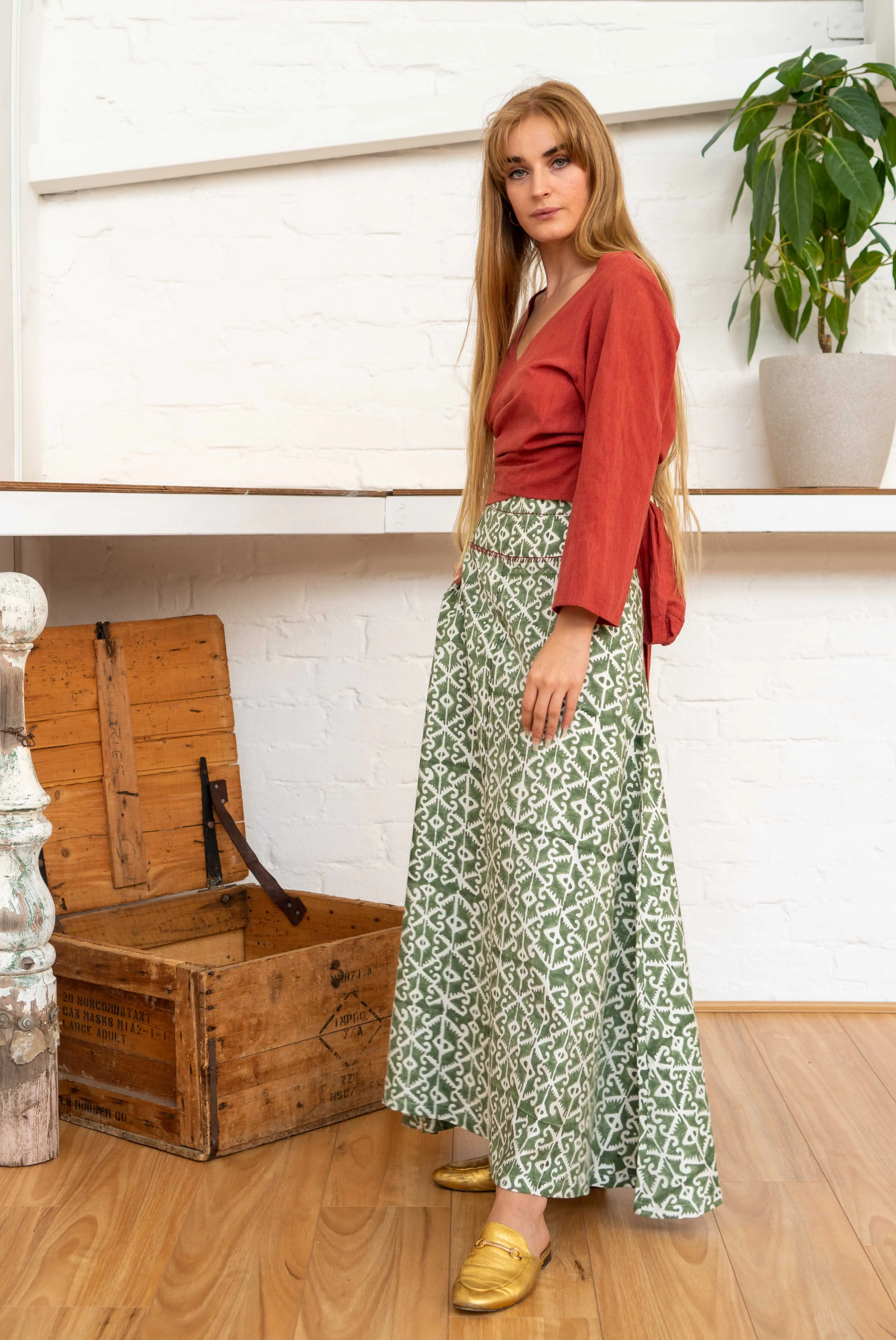 Maxi Skirt Moroccan Print Olive