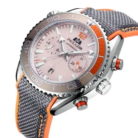 Men Automatic Self Wind Mechanical Canvas Rubber Strap Orange Blue Red Multifunction Date Month Watch