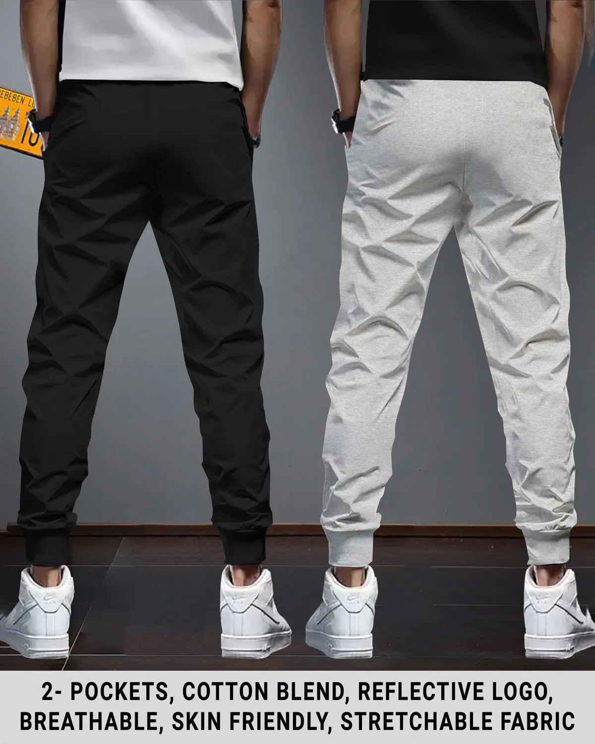 Men Cotton Sports Cuff Ankle Trackpants Combo (Pack of 2) | LightGrey | Black