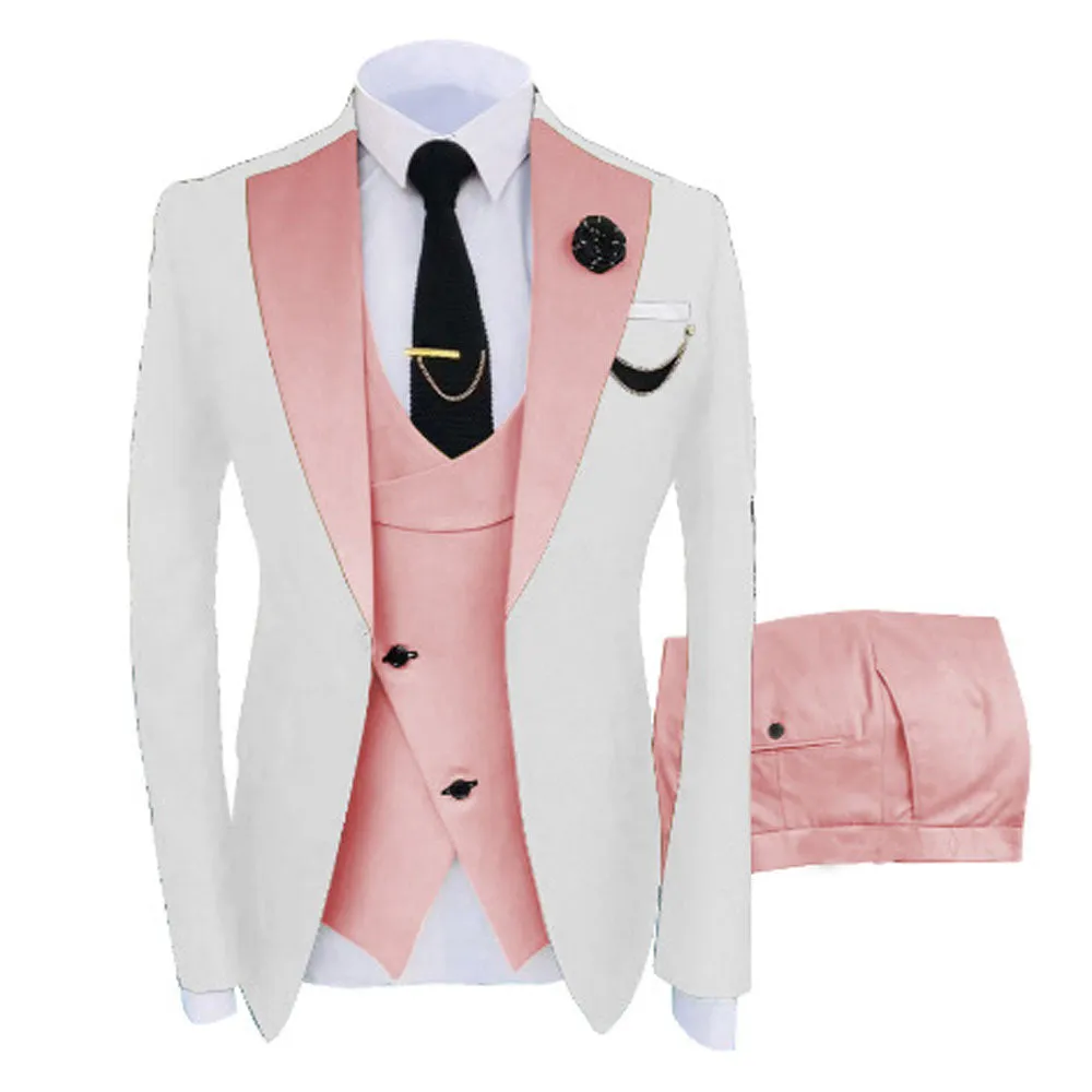 Men Custom Made Two-Color Suit 3 Pieces Tailored Groom Wedding Slim Fit Blazer Jacket Vest Pants Set Tuxedo Suits| LR908